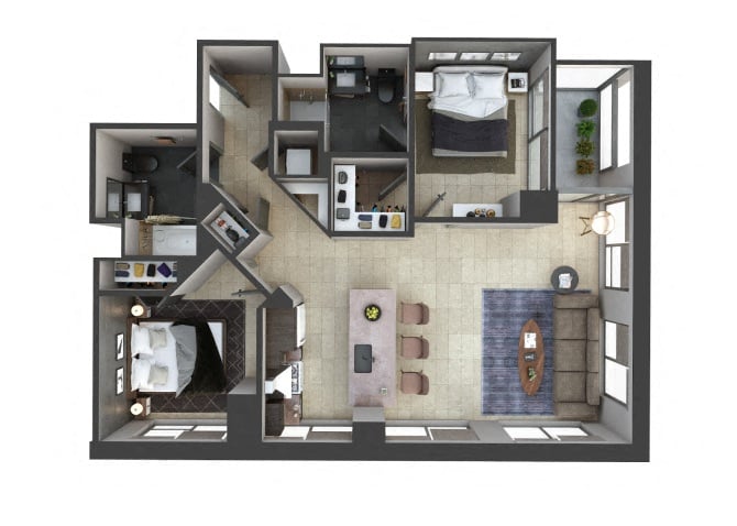3D floor plan image for apartment W1210 at Randolph Perimeter